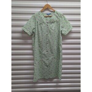 Dream Crest Old Fashioned Green Floral Snap Front Sleep Dress Vintage Grampacore